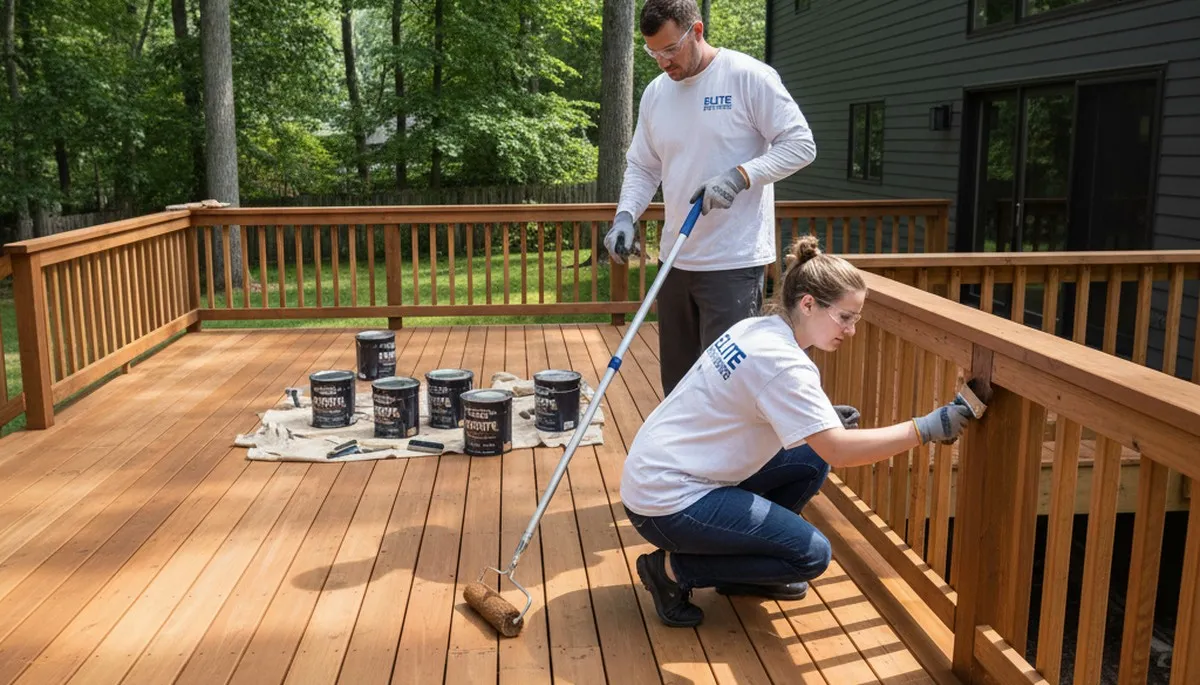 Professional deck staining by house painters in West Palm Beach FL protecting wood from sun and salt air